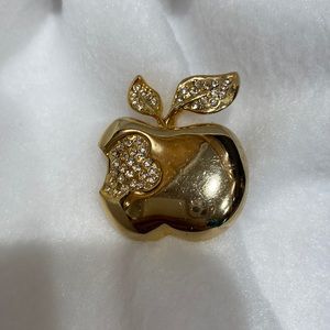 Apple Brooch with Crystals and gold Great Teacher Gift EUC Gift with a scarf too